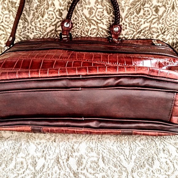 Marc Chantal M.C. Laptop Tote/Briefcase (Faux Leather?) 2-tone Brown Croc Print - Picture 7 of 16